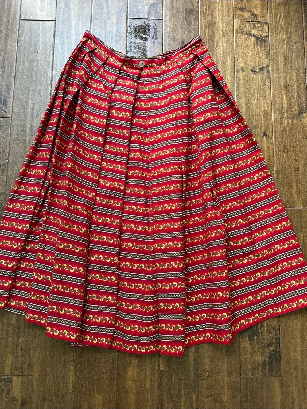 Vintage Handmade German Trachten Red Dirndl Skirt Sz 8 -28" waist-